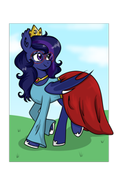 Size: 3456x4608 | Tagged: safe, artist:dreamy990, oc, oc:shadow twinkle, bat pony, pony, clothes, crossdressing, crown, femboy, glasses, jewelry, male, regalia, round glasses, skirt, solo