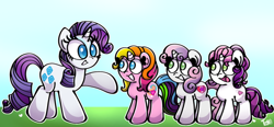 Size: 640x297 | Tagged: safe, artist:carousilly64, rarity, rarity (g3), sweetie belle, sweetie belle (g3), pony, unicorn, g3, g3.5, g4, cute, diasweetes, female, g3 diasweetes, g3 raribetes, g3 to g4, g3.5 to g4, generation leap, generational ponidox, raribetes, siblings, sisters