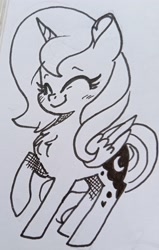 Size: 1983x3120 | Tagged: safe, artist:c.a.m.e.l.l.i.a, princess luna, alicorn, pony, g4, cute, eyes closed, female, filly, filly luna, smiling, solo, traditional art, woona, younger