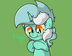 Size: 2301x1784 | Tagged: safe, artist:background basset, lyra heartstrings, pony, unicorn, g4, blushing, bust, cute, dialogue, female, green background, lyrabetes, mare, simple background, solo, text