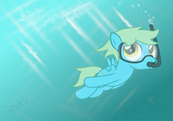 Size: 6520x4580 | Tagged: safe, artist:strategypony, oc, oc only, oc:sea glow, fish, pegasus, pony, colt, foal, goggles, male, ocean, pegasus oc, simple background, snorkel, solo, swimming, underwater, water