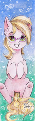 Size: 654x2217 | Tagged: safe, artist:lailyren, oc, oc only, earth pony, pony, bookmark, ear fluff, glasses, solo