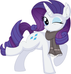 Size: 6689x7028 | Tagged: safe, artist:cyanlightning, rarity, pony, unicorn, g4, .svg available, absurd resolution, clothes, ear fluff, female, mare, one eye closed, scarf, simple background, sitting, smiling, solo, transparent background, vector, wink