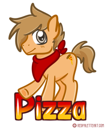 Size: 807x990 | Tagged: safe, artist:redpalette, oc, oc only, oc:pizza, earth pony, pony, badge, bandana, cute, earth pony oc, male, neckerchief, pose, simple background, smiling, solo, stallion, white background