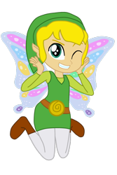 Size: 2000x3000 | Tagged: safe, artist:user15432, artist:yaya54320bases, fairy, human, hylian, equestria girls, g4, artificial wings, augmented, barely eqg related, base used, boots, butterfly wings, clothes, crossover, elf hat, equestria girls style, equestria girls-ified, fairy wings, fairyized, glimmer wings, gossamer wings, hat, high res, link, link's hat, link's tunic, looking at you, magic, magic wings, one eye closed, shoes, simple background, solo, the legend of zelda, toon link, transparent background, tunic, wings, wink, winking at you