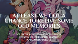 Size: 1280x720 | Tagged: safe, edit, editor:quoterific, idw, angel bunny, applejack, fluttershy, pinkie pie, rarity, spike, twilight sparkle, alicorn, dragon, earth pony, pegasus, pony, rabbit, unicorn, g4, animal, applejack's hat, applewood follies, book, cowboy hat, crossed arms, female, hat, magic, male, mare, offscreen character, open mouth, open smile, rainbow trail, smiling, telekinesis, text, twilight sparkle (alicorn)
