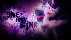 Size: 1920x1080 | Tagged: safe, artist:nathanthethird, artist:sandwichhorsearchive, edit, twilight sparkle, pony, unicorn, g4, bookhorse, eyes closed, female, happy, mare, open mouth, paint splatter, smiling, solo, text, unicorn twilight, wallpaper, wallpaper edit