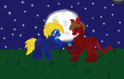 Size: 951x608 | Tagged: artist needed, safe, oc, pony, blushing, jewelry, moon, night, ring, stars