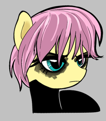 Size: 462x528 | Tagged: safe, fluttershy, pony, g4, aggie.io, batman, clothes, dc comics, female, flutterbatman, frown, makeup, mare, simple background