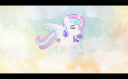 Size: 1280x800 | Tagged: safe, artist:lovinglypromise, oc, oc only, oc:lovely promise, alicorn, pony, cloud, female, flying, mare, not flurry heart, offspring, parent:princess cadance, parent:shining armor, parents:shiningcadance, solo