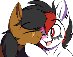 Size: 505x397 | Tagged: safe, artist:notetaker, oc, oc only, oc:crashie tunez, oc:notetaker, earth pony, pegasus, pony, cheek kiss, duo, ear piercing, glasses, kissing, piercing, simple background, smooch, transparent background