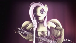 Size: 1920x1080 | Tagged: safe, artist:cyberothedge, fluttershy, anthro, g4, 3d, breasts, busty fluttershy, choker, electric guitar, fluttergoth, goth, guitar, heavy metal, microphone, musical instrument, playing, singing, solo, source filmmaker, spiked choker, winged anthro, wings