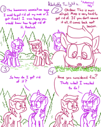 Size: 4779x6013 | Tagged: safe, artist:adorkabletwilightandfriends, roseluck, twilight sparkle, alicorn, earth pony, pony, comic:adorkable twilight and friends, g4, adorkable, adorkable twilight, chest fluff, close-up, comic, cute, dork, female, funny, gardening, grass, humor, mare, moss, perspective, silly, slice of life, spring, twilight sparkle (alicorn), yard