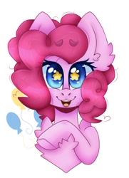 Size: 750x1035 | Tagged: safe, artist:pinkalotl, pinkie pie, earth pony, pony, g4, chest fluff, ear fluff, female, open mouth, open smile, simple background, smiling, solo, starry eyes, white background, wingding eyes