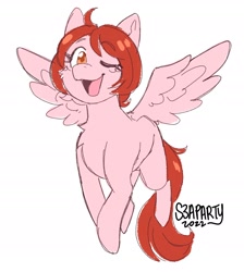 Size: 1734x1935 | Tagged: safe, artist:s3aparty, oc, oc only, oc:weathervane, pegasus, pony, female, mare, one eye closed, open mouth, open smile, simple background, smiling, solo, white background, wink
