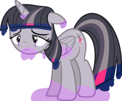 Size: 3985x3304 | Tagged: safe, artist:slb94, artist:wardex101, edit, twilight sparkle, alicorn, pony, g4, color loss, depressed, discorded, discorded twilight, ears back, female, folded wings, frown, full body, high res, horn, lonely, mare, sad, show accurate, simple background, solo, sorrow, standing, transparent background, twilight sparkle (alicorn), twilight tragedy, vector, wings