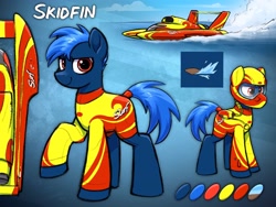 Size: 4000x3000 | Tagged: safe, artist:selenophile, oc, oc only, oc:skidfin, earth pony, pony, adoptable, clothes, reference sheet, skintight clothes, solo