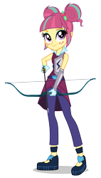 Size: 1139x2000 | Tagged: dead source, safe, sour sweet, equestria girls, g4, my little pony equestria girls: friendship games, official, archery, arrow, bow (weapon), bow and arrow, clothes, crystal prep academy, crystal prep shadowbolts, female, freckles, gloves, looking up, simple background, sleeveless, solo, transparent background, weapon