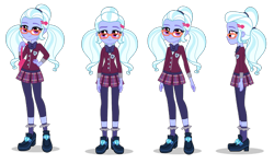 Size: 1400x840 | Tagged: dead source, safe, sugarcoat, equestria girls, g4, my little pony equestria girls: friendship games, official, bag, clothes, crystal prep academy uniform, cute, female, glasses, hairpin, hand on hip, looking at you, pigtails, plaid skirt, pleated skirt, poses, school uniform, shoes, sideview, simple background, skirt, smiling, socks, solo, sugarcute, transparent background, vector