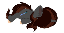 Size: 1906x984 | Tagged: safe, alternate version, artist:red_moonwolf, oc, oc only, oc:twistae, pony, unicorn, commission, ear fluff, faceplant, female, hair covering face, horn, lying down, prone, simple background, solo, transparent background, unicorn oc, unshorn fetlocks, ych result