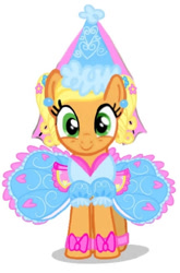 Size: 433x657 | Tagged: safe, artist:darlycatmake, applejack, earth pony, pony, look before you sleep, applejack also dresses in style, bow, clothes, drawn on phone, dress, dressup, ear piercing, female, flower, flower in hair, froufrou glittery lacy outfit, hennin, looking at you, mare, piercing, princess, princess applejack, simple background, smiling, smiling at you, solo, white background