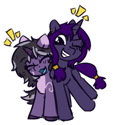 Size: 1186x1311 | Tagged: safe, artist:rivibaes, oc, oc only, oc:rivibaes, oc:yoru night, pony, unicorn, colt, duo, emanata, female, filly, foal, happy, male, siblings, simple background, smiling, white background