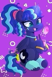 Size: 1200x1800 | Tagged: safe, artist:sakukitty, princess luna, alicorn, pony, between dark and dawn, g4, 80s princess luna, alternate hairstyle, bracelet, bubble tea, cute, drink, female, heart eyes, jewelry, lunabetes, magic, mare, necklace, open mouth, ponytail, smiling, solo, telekinesis, wingding eyes
