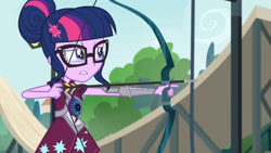 Size: 3410x1920 | Tagged: safe, screencap, sci-twi, twilight sparkle, equestria girls, g4, my little pony equestria girls: friendship games, archery, crying, female, glasses, high res, magic capture device, sad, solo