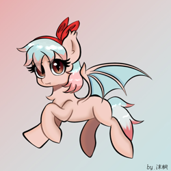 Size: 1024x1024 | Tagged: safe, artist:mo_feng, oc, oc only, oc:cunben_mapleleaf, bat pony, pony, fangs, flying, looking at you, solo