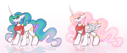 Size: 2608x1080 | Tagged: safe, artist:inspiredpixels, princess celestia, pony, g4, clothes, reflection, scarf, simple background, solo, white background