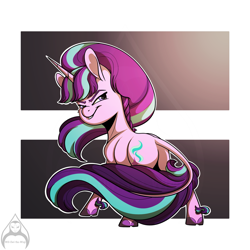 Size: 1280x1280 | Tagged: safe, artist:will-owl-the-wisp, starlight glimmer, classical unicorn, pony, unicorn, g4, cloven hooves, horn, leonine tail, s5 starlight, smiling, smirk, solo, unshorn fetlocks