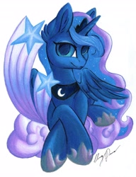 Size: 3151x4096 | Tagged: safe, artist:gleamydreams, princess luna, alicorn, pony, g4, cute, lunabetes, simple background, solo, traditional art, white background