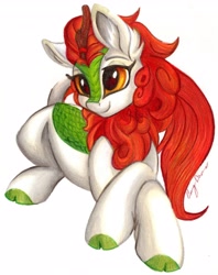 Size: 3236x4096 | Tagged: safe, artist:gleamydreams, autumn blaze, kirin, awwtumn blaze, cloven hooves, cute, female, simple background, smiling, solo, traditional art, white background