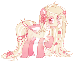 Size: 1024x864 | Tagged: safe, artist:miioko, oc, oc only, pegasus, pony, deviantart watermark, female, flower, flower in hair, mare, obtrusive watermark, pegasus oc, raised hoof, simple background, solo, transparent background, watermark, wings