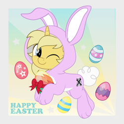 Size: 5000x5000 | Tagged: safe, artist:jhayarr23, part of a set, oc, oc only, oc:sunlight bolt, pony, unicorn, animal costume, bunny costume, clothes, costume, easter, easter egg, holiday, male, movie accurate, solo
