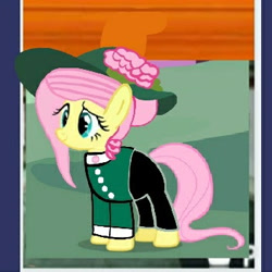 Size: 352x352 | Tagged: safe, artist:darlycatmake, fluttershy, pegasus, pony, g4, beautiful, beautiful eyes, beautiful hair, clothes, dress, fancy, flower, hat, pants, pretty, western