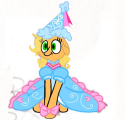 Size: 720x692 | Tagged: safe, artist:darlycatmake, applejack, earth pony, pony, look before you sleep, beautiful, beautiful eyes, beautiful hair, bow, clothes, colored, cute, dress, dressup, froufrou glittery lacy outfit, happy, hennin, jackabetes, jewelry, looking at you, necklace, photo, princess, princess applejack, smiling, smiling at you, wide eyes