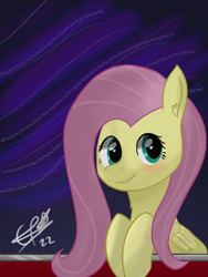 Size: 2400x3200 | Tagged: safe, artist:_cobalttuelatte, fluttershy, pegasus, pony, g4, cute, daaaaaaaaaaaw, female, high res, looking at you, mare, night, shyabetes, signature, stars