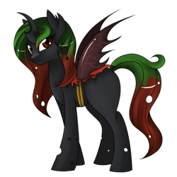 Size: 894x894 | Tagged: safe, artist:kindredstars, oc, oc only, oc:queen mira, changeling, changeling queen, double colored changeling, female, horn, simple background, solo, transparent background, wings