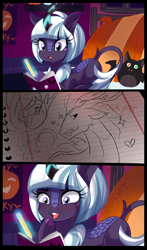 Size: 2156x3657 | Tagged: safe, artist:spookyle, oc, oc only, oc:moonlit breeze, dragon, kirin, bedroom, comic, comics, female, high res, kirin oc, lined paper, magic, mare, meme, ponified meme, sketchbook, solo, turning red