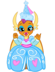 Size: 720x942 | Tagged: safe, artist:darlycatmake, smolder, dragon, g4, look before you sleep, beautiful, beautiful eyes, clothes, dragoness, dress, dressup, ear piercing, eyeshadow, female, froufrou glittery lacy outfit, giggling, happy, hennin, lidded eyes, looking at someone, looking at something, looking at you, makeup, piercing, princess, princess smolder, proud, puffy sleeves, simple background, smiling, smiling at you, smolder also dresses in style, solo, transparent background, vector