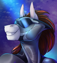 Size: 1088x1200 | Tagged: safe, artist:sunny way, oc, oc only, pegasus, anthro, awesome, bust, commission, cool, digital art, finished commission, grin, hero, male, mask, portrait, smiling, solo, stallion, superhero, watermark