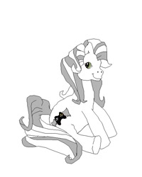 Size: 541x676 | Tagged: safe, artist:cvrenamon, oc, oc:mereck, earth pony, pony, g3, earth pony oc, female, looking at you, mare, monochrome, simple background, sitting, solo, white background