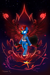 Size: 1200x1803 | Tagged: safe, artist:darksly, oc, oc only, alicorn, pony, alicorn oc, glowing, glowing eyes, horn, solo, wings