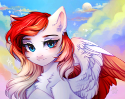 Size: 1185x935 | Tagged: safe, artist:amaura_artess, oc, oc only, oc:making amends, pegasus, pony, chest fluff, commission, moon, pegasus oc, solo, ych result