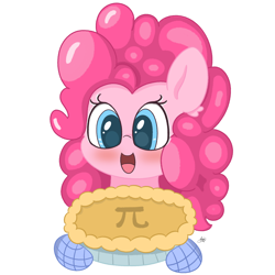 Size: 2160x2160 | Tagged: safe, artist:limitmj, pinkie pie, earth pony, pony, blushing, clothes, cute, diapinkes, food, gloves, open mouth, pi, pi day, pie, pinkie pi, pun, simple background, white background