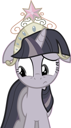Size: 2224x4000 | Tagged: safe, anonymous artist, artist:wardex101, edit, twilight sparkle, pony, unicorn, g4, magical mystery cure, big crown thingy, confused, discorded, discorded twilight, element of magic, female, floppy ears, high res, jewelry, regalia, simple background, solo, transparent background, twilight tragedy, unicorn twilight, vector