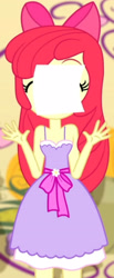 Size: 1693x4093 | Tagged: safe, screencap, apple bloom, a photo booth story, equestria girls, g4, my little pony equestria girls: summertime shorts, apple bloom's bow, bow, cropped, eyes closed, fall formal outfits, female, hair bow, solo