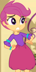 Size: 1920x3835 | Tagged: safe, screencap, scootaloo, a photo booth story, eqg summertime shorts, equestria girls, g4, adorable face, clothes, cropped, cute, cutealoo, fall formal, fall formal outfits, female, nervous, shocked, shocked expression, skirt, skirtaloo, solo, tomboy, tomboy taming, upscaled