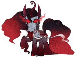 Size: 800x606 | Tagged: safe, artist:stygian-nyx, oc, oc only, oc:artemis redmoon, original species, pond pony, pony, closed species, cloven hooves, curved horn, deviantart watermark, eyeshadow, horn, jagged horn, makeup, no pupils, obtrusive watermark, pondpony, red eyes, red sclera, simple background, solo, sombra eyes, transparent background, watermark, wavy mane